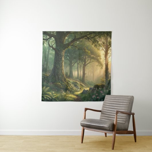 Tenture Serene Forest Scene Tapestry 57in Square Art (En situation)
