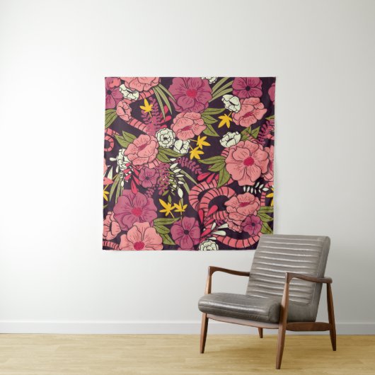 Tenture Serpents de la jungle, fleurs tropicales, motif vi (En situation)