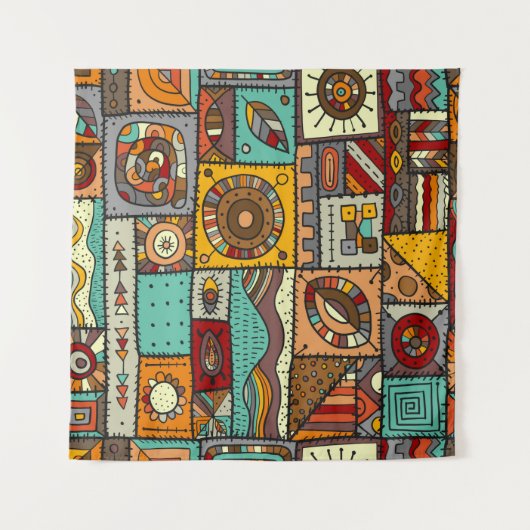 Tenture Sewn pieces of fabric in a patchwork style. Ethnic (Devant (Horizontal))