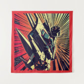 Tenture SF - Anime Starfighter Woodcut 1 (Devant (Horizontal))