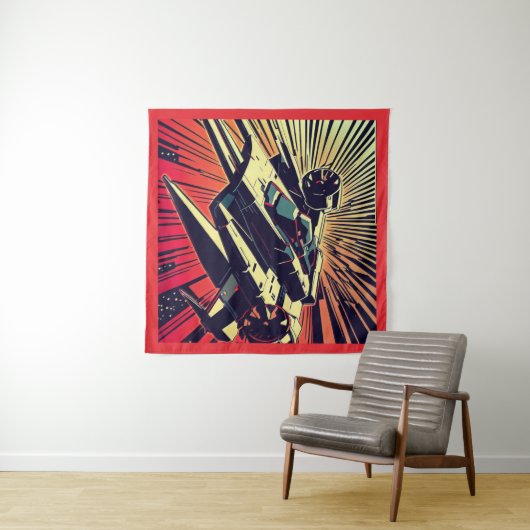 Tenture SF - Anime Starfighter Woodcut 1 (En situation (horizontale))