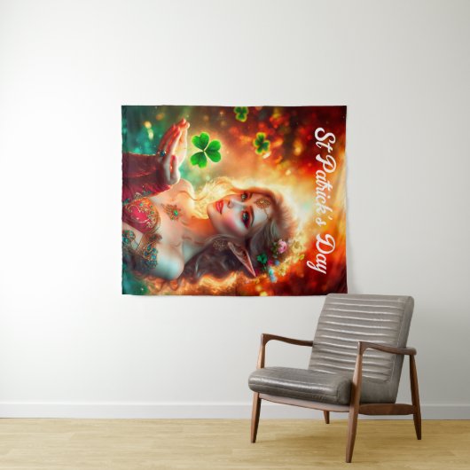 Tenture Shamrock pixie fille vert trèfle Irlande brillant (En situation (horizontale))