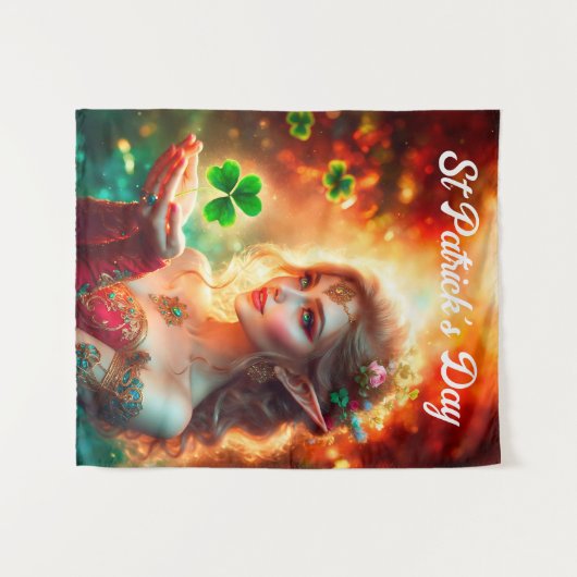 Tenture Shamrock pixie fille vert trèfle Irlande brillant (Devant (Horizontal))