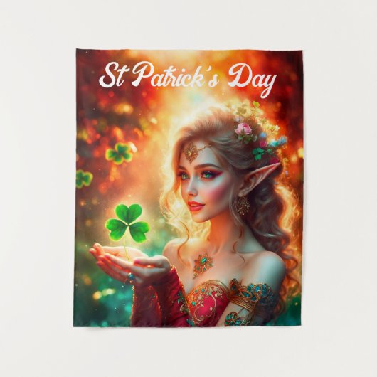 Tenture Shamrock pixie fille vert trèfle Irlande brillant (Devant)