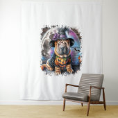 Tenture Shar Pei Chien Carré d'Halloween (En situation)