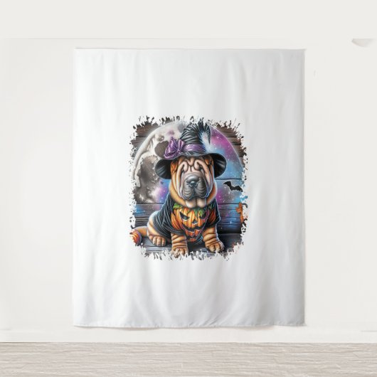 Tenture Shar Pei Chien Carré d'Halloween (Devant)