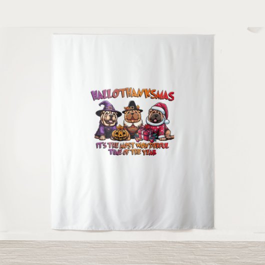 Tenture Shar Pei Halloween Thanksgiving Noël classique (Devant)