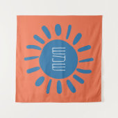 Tenture Shemesh - Soleil bleu sur Orange en hébreu  (Devant (Horizontal))