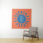Tenture Shemesh - Soleil bleu sur Orange en hébreu  (En situation (horizontale))