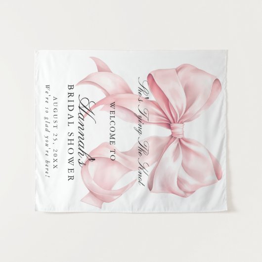 Tenture She's Tying The Knot Pink Bow Welcome Sign (Devant (Horizontal))