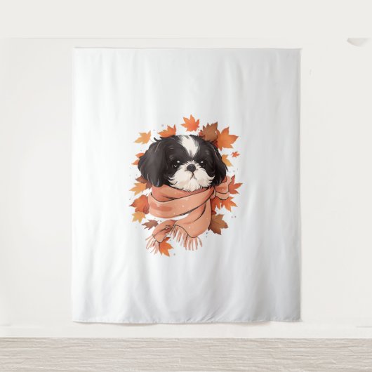 Tenture Shih Tzu Fall Dog Automne quitte Thanksgiving Copi (Devant)