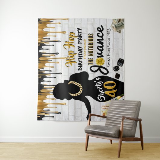 Tenture Shorty's 40| 90's Hip hop Birthday Drip Backdrop (En situation)