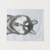 Tenture Sibérie Husky (noir et blanc) Peinture Chien Art (Devant (Horizontal))