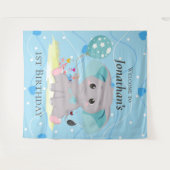 Tenture signe d'accueil Eléphant bleu Cute fond (Devant (Horizontal))