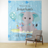 Tenture signe d'accueil Eléphant bleu Cute fond (En situation)