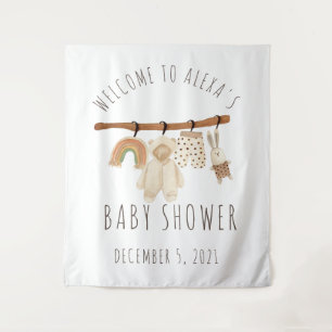 Tenture Signe de bienvenue Baby Shower Bohème sur corde à