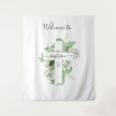 Tenture Signe de bienvenue croix de baptême verdure (Devant)
