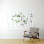 Tenture Signe de bienvenue pour baptême avec croix et verd (En situation (horizontale))