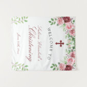Tenture Signe de bienvenue pour baptême avec des roses de  (Devant (Horizontal))