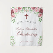 Tenture Signe de bienvenue pour baptême avec des roses de  (Devant)