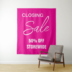 Tenture Signe de vente grand, Signe de vente rose, Vente d