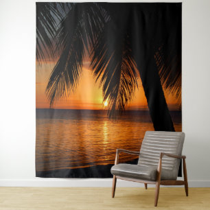 Tenture Silhouette de palmier orange coucher de soleil tro