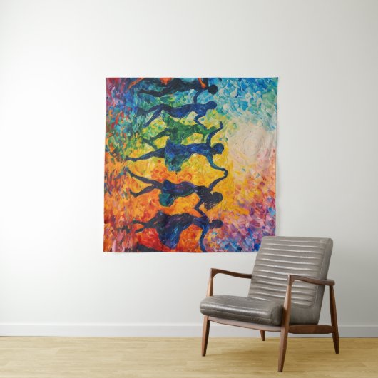 Tenture Silhouettes colorées dansant (En situation (horizontale))