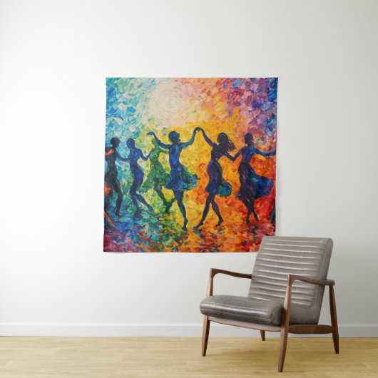 Tenture Silhouettes colorées dansant (En situation)