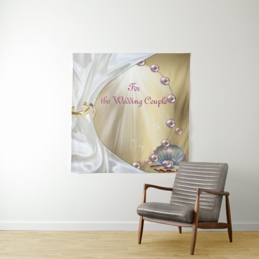 Tenture Silk ivoire, dentelle et perles d'or et marbre (En situation)