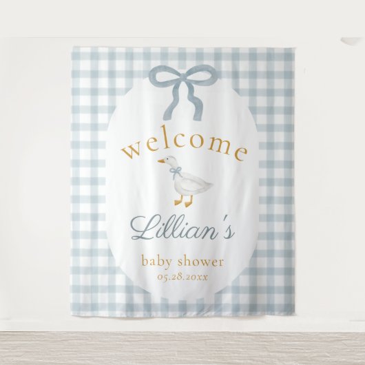 Tenture Silly Goose Blue Baby Shower Welcome Backdrop (Devant)