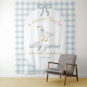 Tenture Silly Goose Duck Blue Gingham Baby Shower Backdrop (En situation)