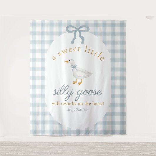 Tenture Silly Goose Duck Blue Gingham Baby Shower Backdrop (Devant)