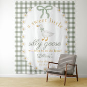 Tenture Silly Goose Green Gingham Baby Shower Backdrop (En situation)