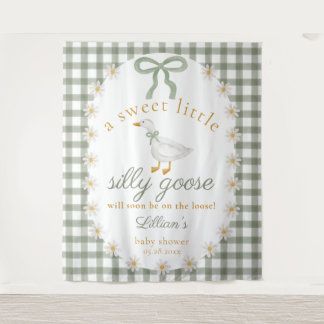 Tenture Silly Goose Green Gingham Baby Shower Backdrop