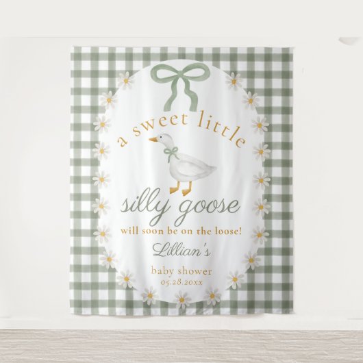 Tenture Silly Goose Green Gingham Baby Shower Backdrop (Devant)