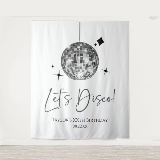 Tenture Silver Disco Ball Let's Disco fête d'anniversaire (Devant)