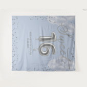 Tenture Silver Foil Sweet 16 Ballons Bleu fond (Devant (Horizontal))