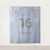 Tenture Silver Foil Sweet 16 Ballons Bleu fond (Devant)