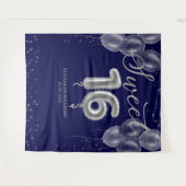 Tenture Silver Foil Sweet 16 Ballons Royal Blue fond (Devant (Horizontal))