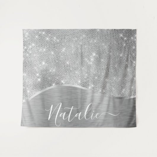 Tenture Silver Glitter Glam Bling Personalized (Devant (Horizontal))
