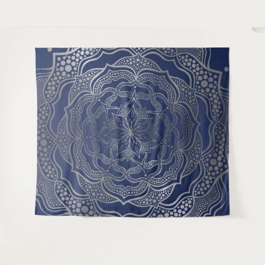 Tenture Silver Mandala Boho Chic Elegant Marine Bleu Éléga (Devant (Horizontal))