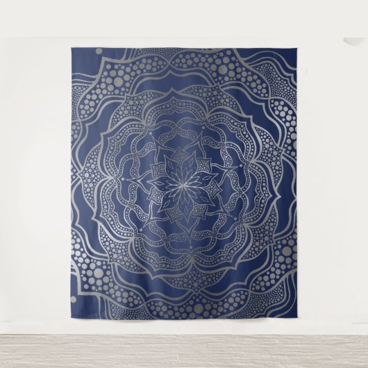 Tenture Silver Mandala Boho Chic Elegant Marine Bleu Éléga (Devant)