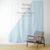 Tenture Simple Bleu Or Baptême garçon premier anniversaire (En situation)