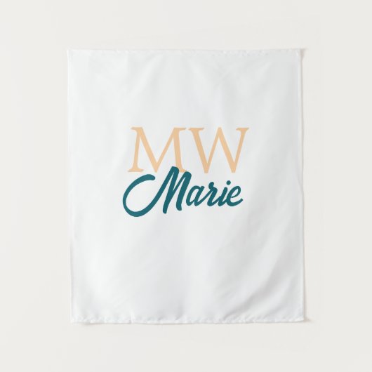 Tenture simple minimal ajouter nom monogramme orange bleu (Devant)