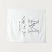 Tenture simple minimal happy new year monogram gray name (Devant (Horizontal))