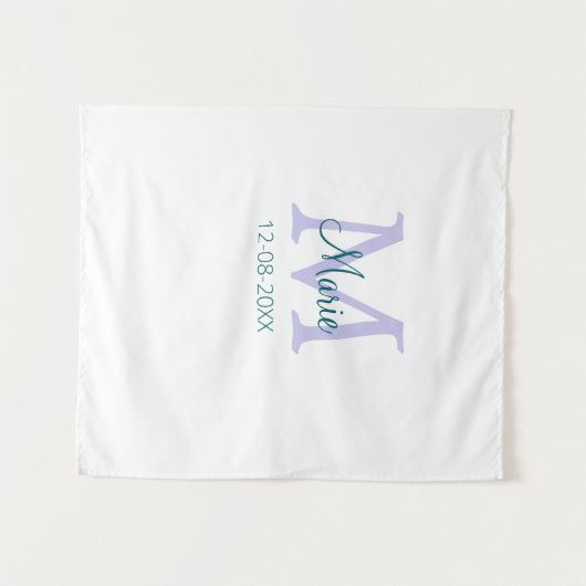 Tenture simple minimum ajouter nom monogramme violet vert  (Devant (Horizontal))