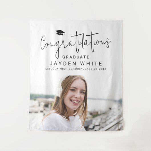 Tenture Simple Modern Script Photo Graduation Party (Devant)