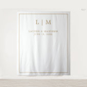 Tenture Simple Monogramme Antique Or Élégant Mariage (Devant)