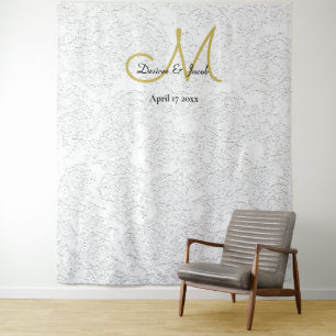 Tenture Simple Monogramme de Mariage en Or Blanc Photoboot