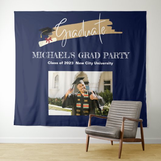Tenture Simple NavyBlue Graduation Photo Booth Backdrop (En situation (horizontale))
